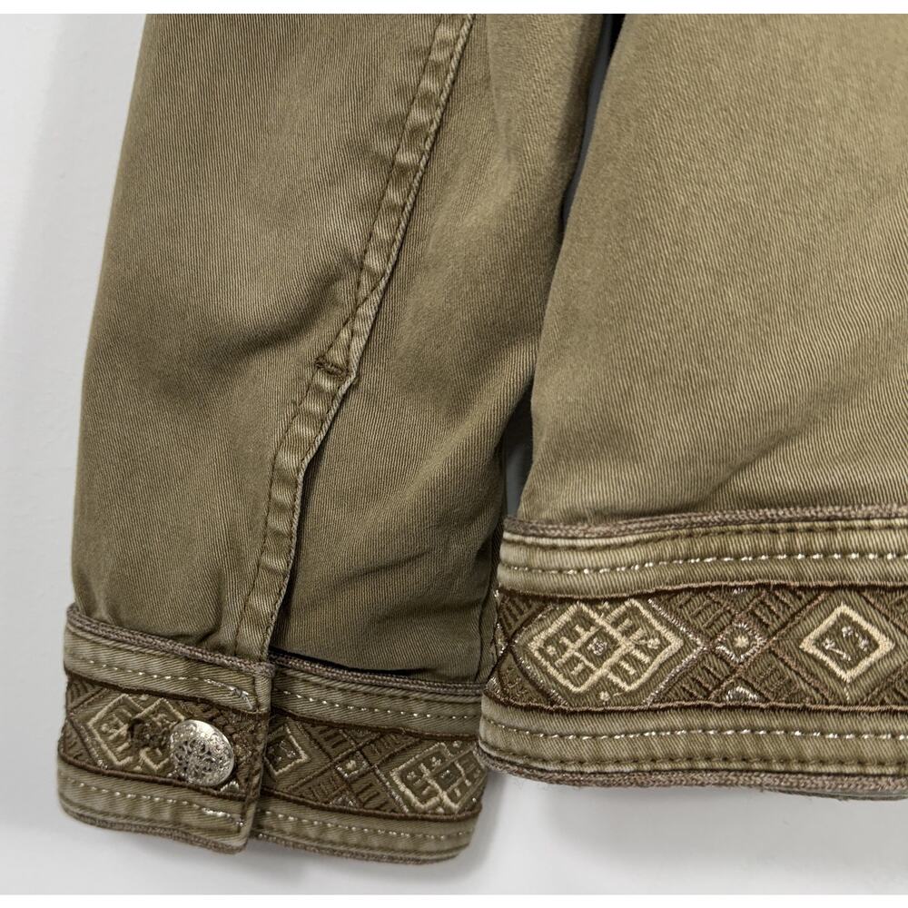 WHBM embroidered button front jacket Sz 4 olive green Smoky Topaz military vibe - Picture 5 of 13